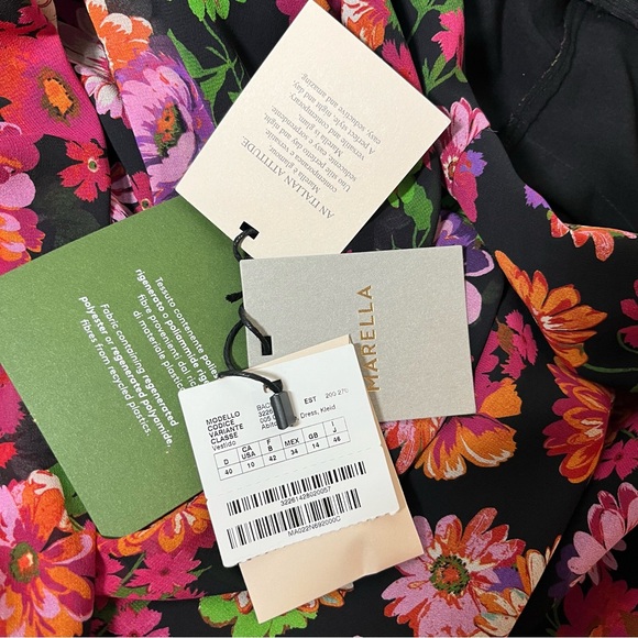 MARELLA - Deep Fuchsia - Floral Ruffle - Long-Sleeve Dress - Women’s 10 - Picture 11 of 11